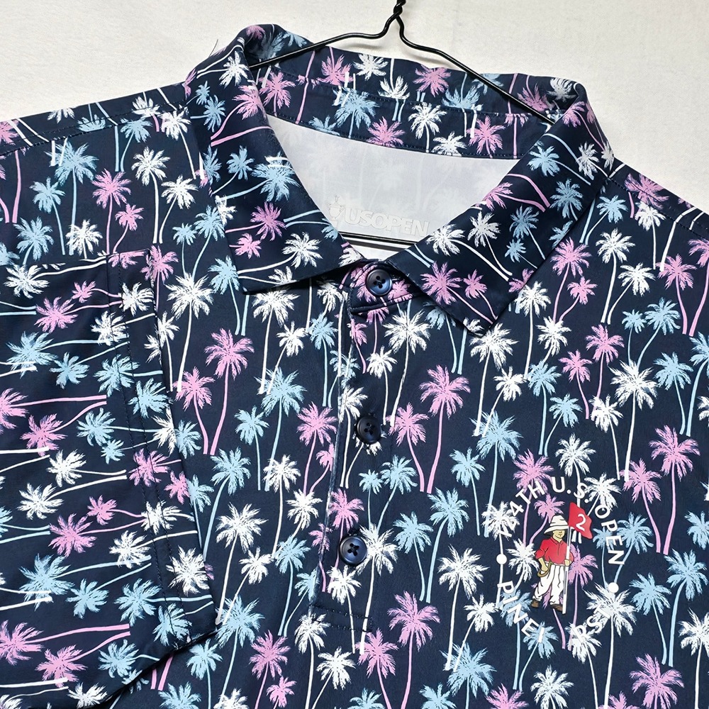 US Open Golf Polo Men's XL Shirt Navy Blue Palm Tree 124th Pinehurst Putter Boy